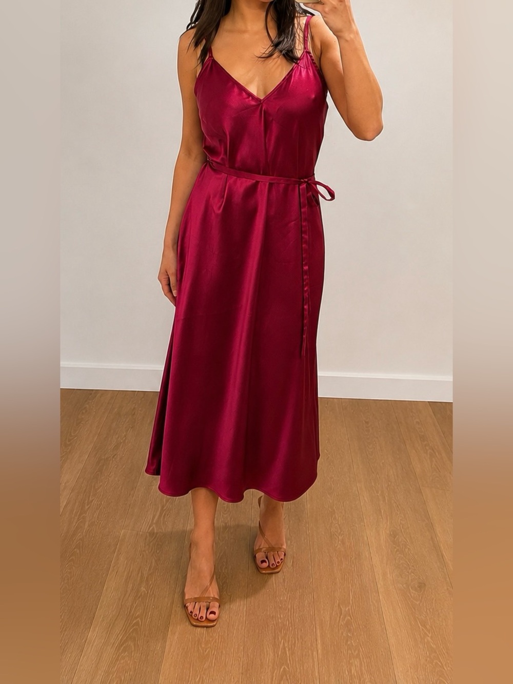 INC International Concepts Satin Slip Midi Dress in Burgundy